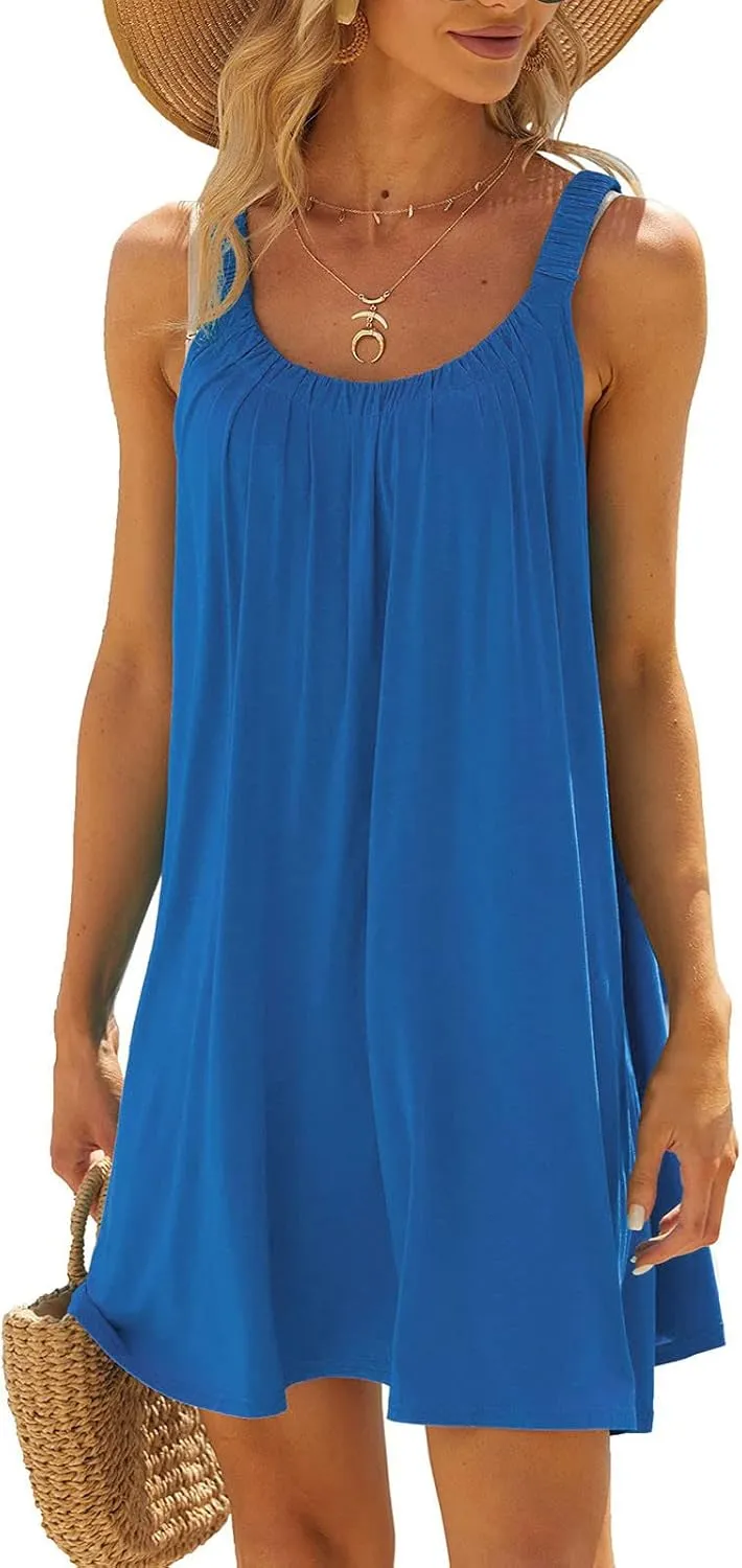 FZYLQY Summer Dresses for Womens 2024 Casual Beach Tank Dress Fashion Solid Color Boho Dress Sleeveless Cover Up Sundress
