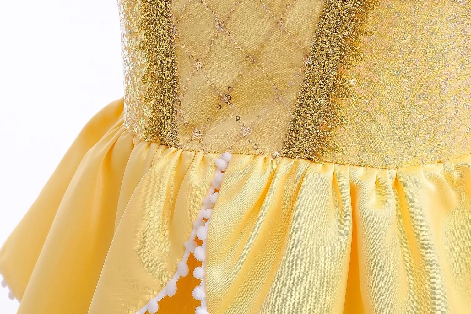 Girls Belle Princess Dress Kids Yellow Princess Costume Girls Belle Dress Up with Jewelry Accessories 5-6Years