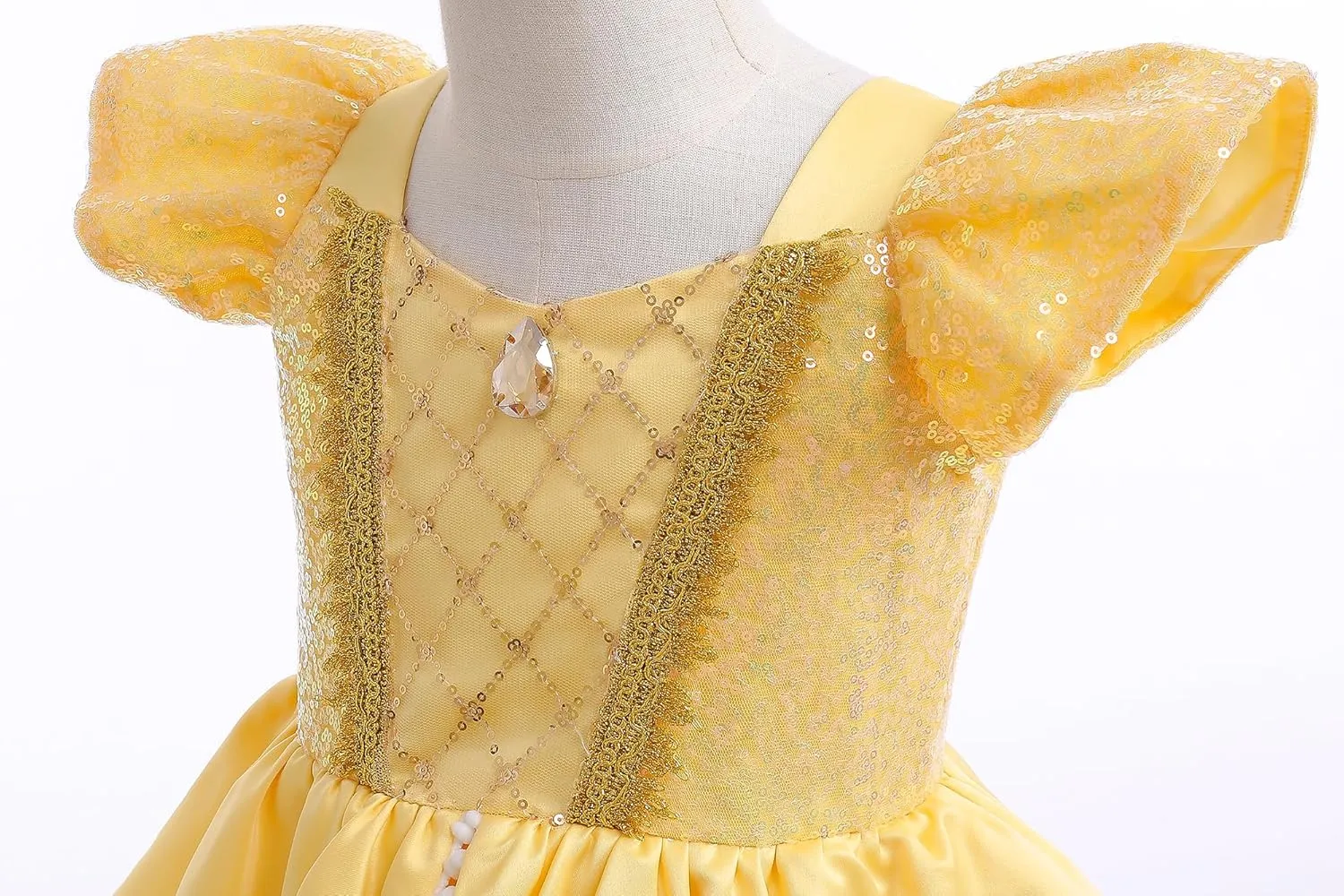 Girls Belle Princess Dress Kids Yellow Princess Costume Girls Belle Dress Up with Jewelry Accessories 5-6Years