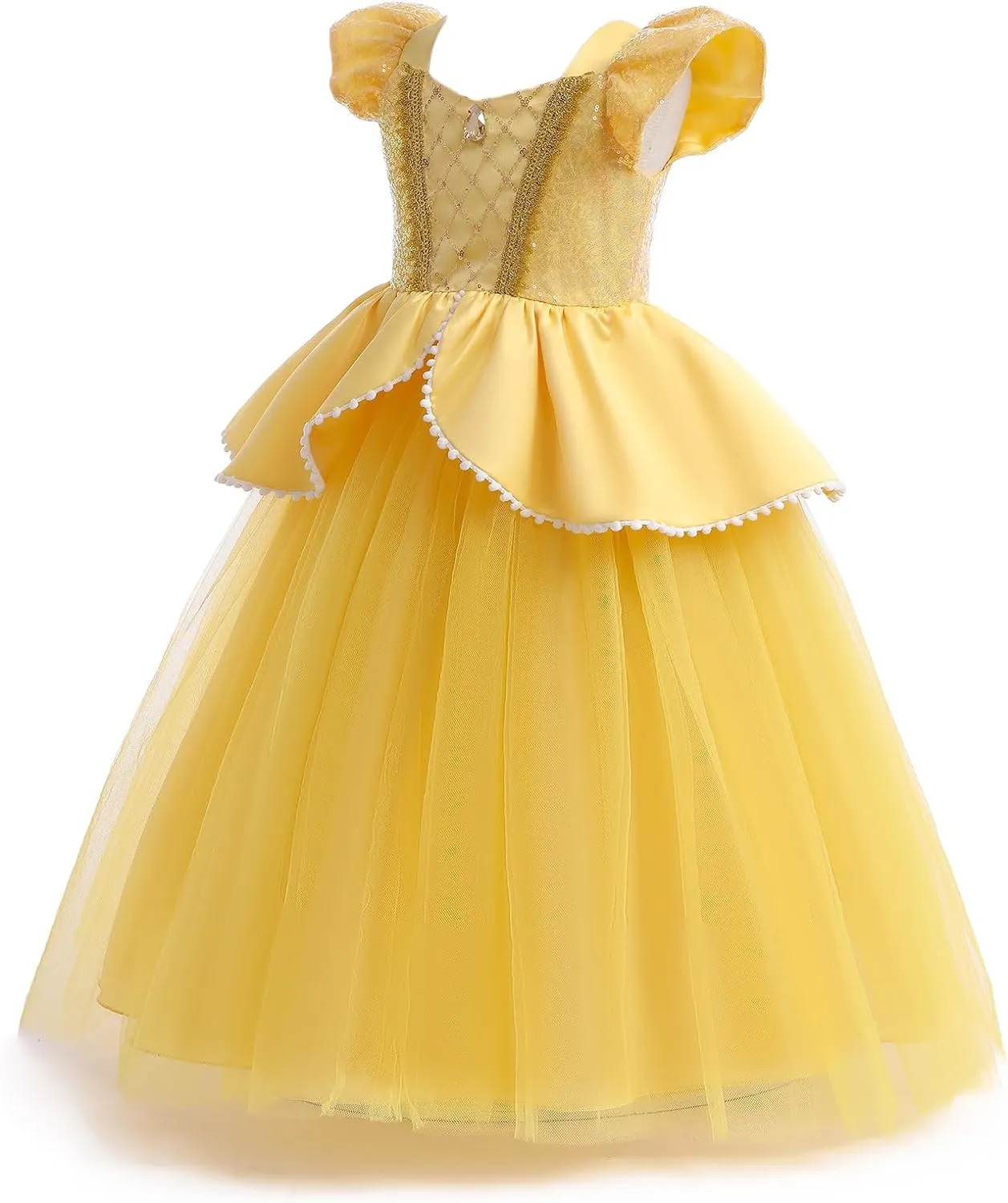 Girls Belle Princess Dress Kids Yellow Princess Costume Girls Belle Dress Up with Jewelry Accessories 5-6Years