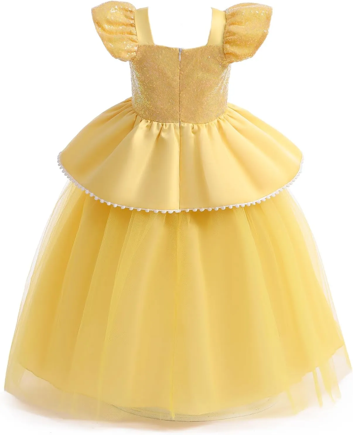 Girls Belle Princess Dress Kids Yellow Princess Costume Girls Belle Dress Up with Jewelry Accessories 5-6Years