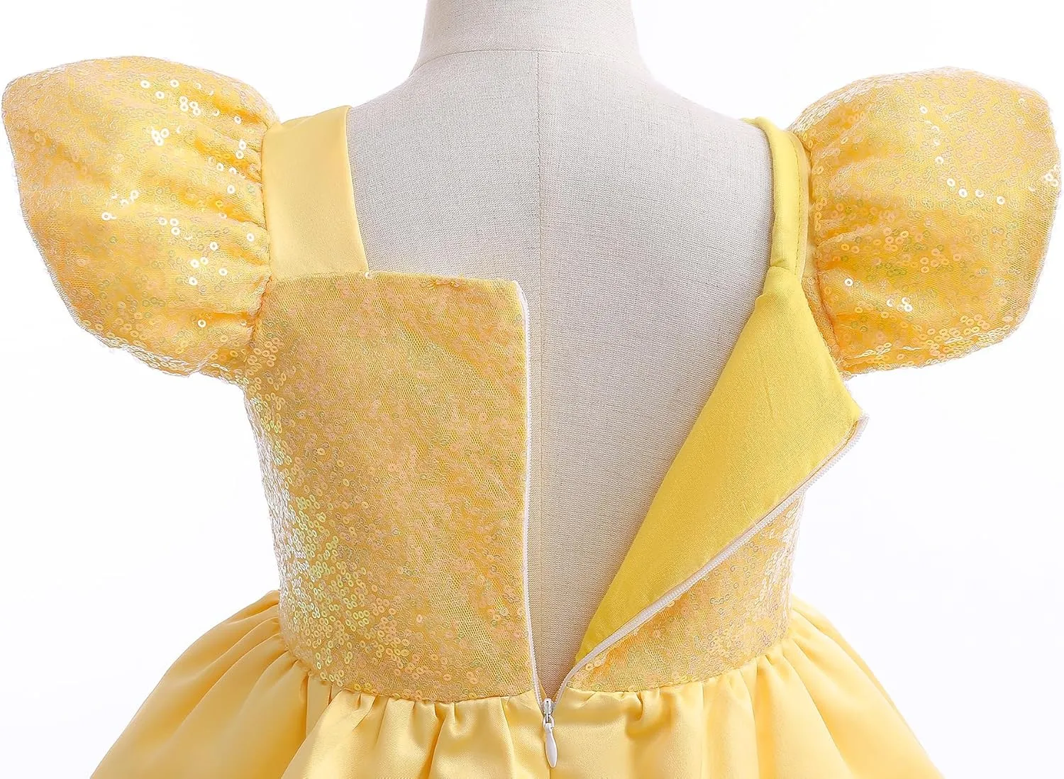 Girls Belle Princess Dress Kids Yellow Princess Costume Girls Belle Dress Up with Jewelry Accessories 5-6Years