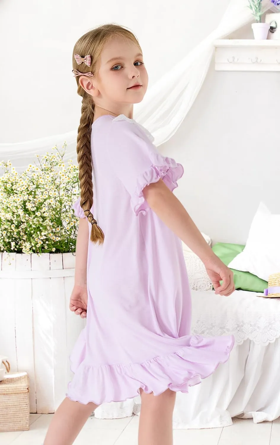 Girls' Princess Dress,Soft Summer Short Sleeve Casual Dresses 3-12Years