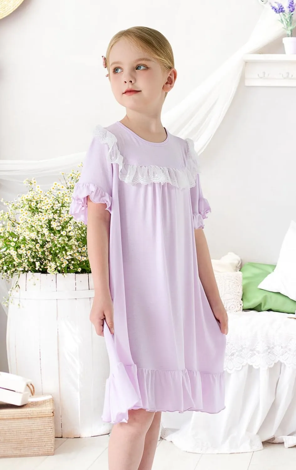 Girls' Princess Dress,Soft Summer Short Sleeve Casual Dresses 3-12Years