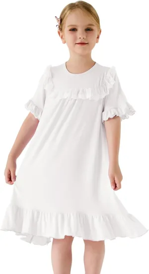 Girls' Princess Dress,Soft Summer Short Sleeve Casual Dresses 3-12Years