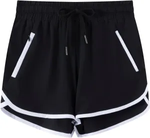 Girls Quick-Dry Sports Shorts Elastic Waistband Drawstring Built-in Liner Lightweight Athletic Running