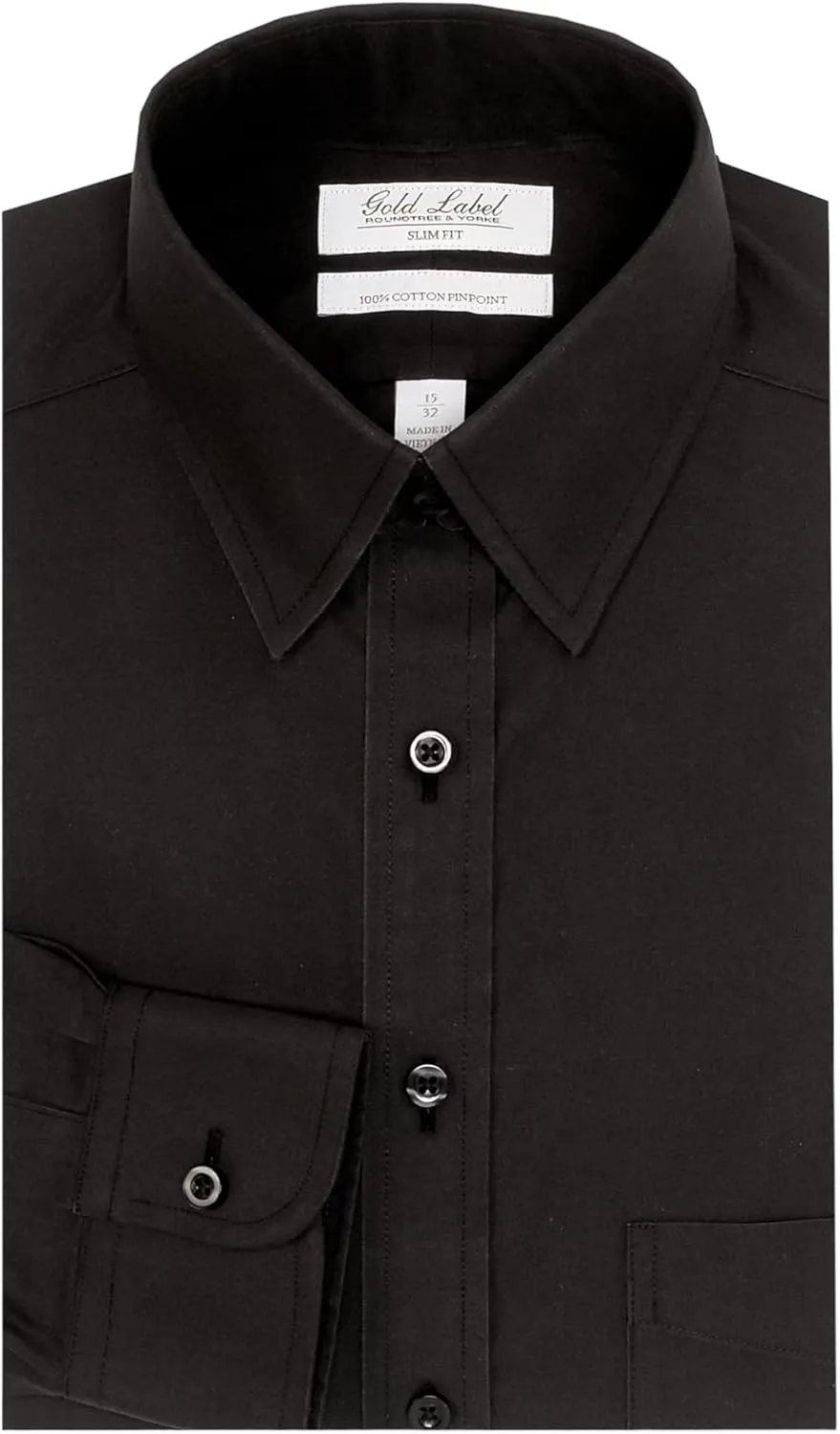 Gold Label Men's Slim Fit Non-Iron Point Collar Long Sleeve Dress Shirt with Pocket