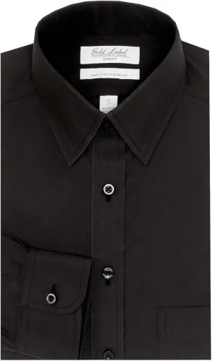 Gold Label Men's Slim Fit Non-Iron Point Collar Long Sleeve Dress Shirt with Pocket