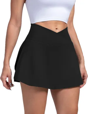 Golf Skorts for Women with Pockets Casual High Waisted Pickleball Skirts Tummy Control Tennis Skirts with Shorts