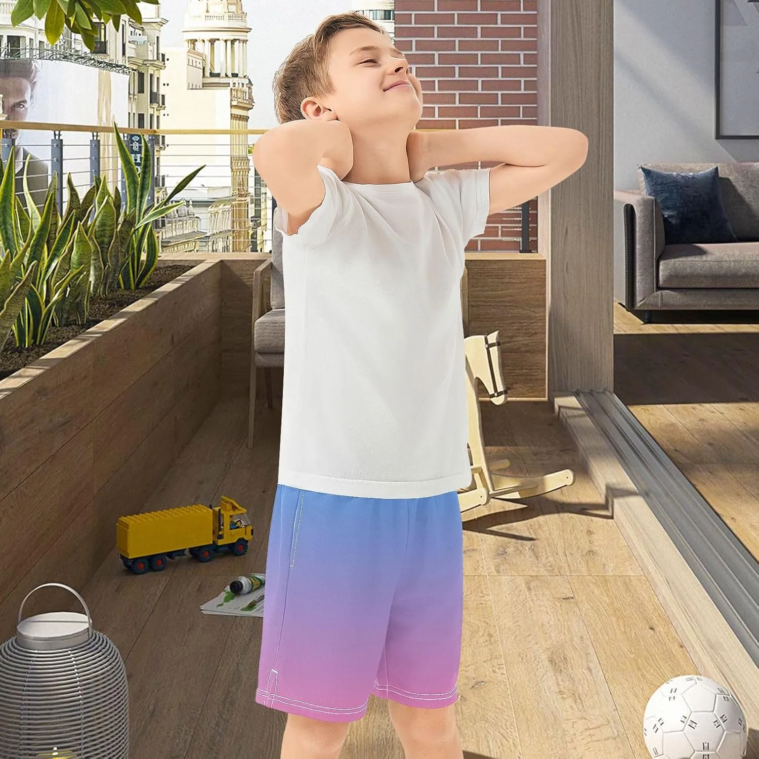 Gradient Boys Athletic Shorts Lightweight Kids Active Sports Shorts with Pockets