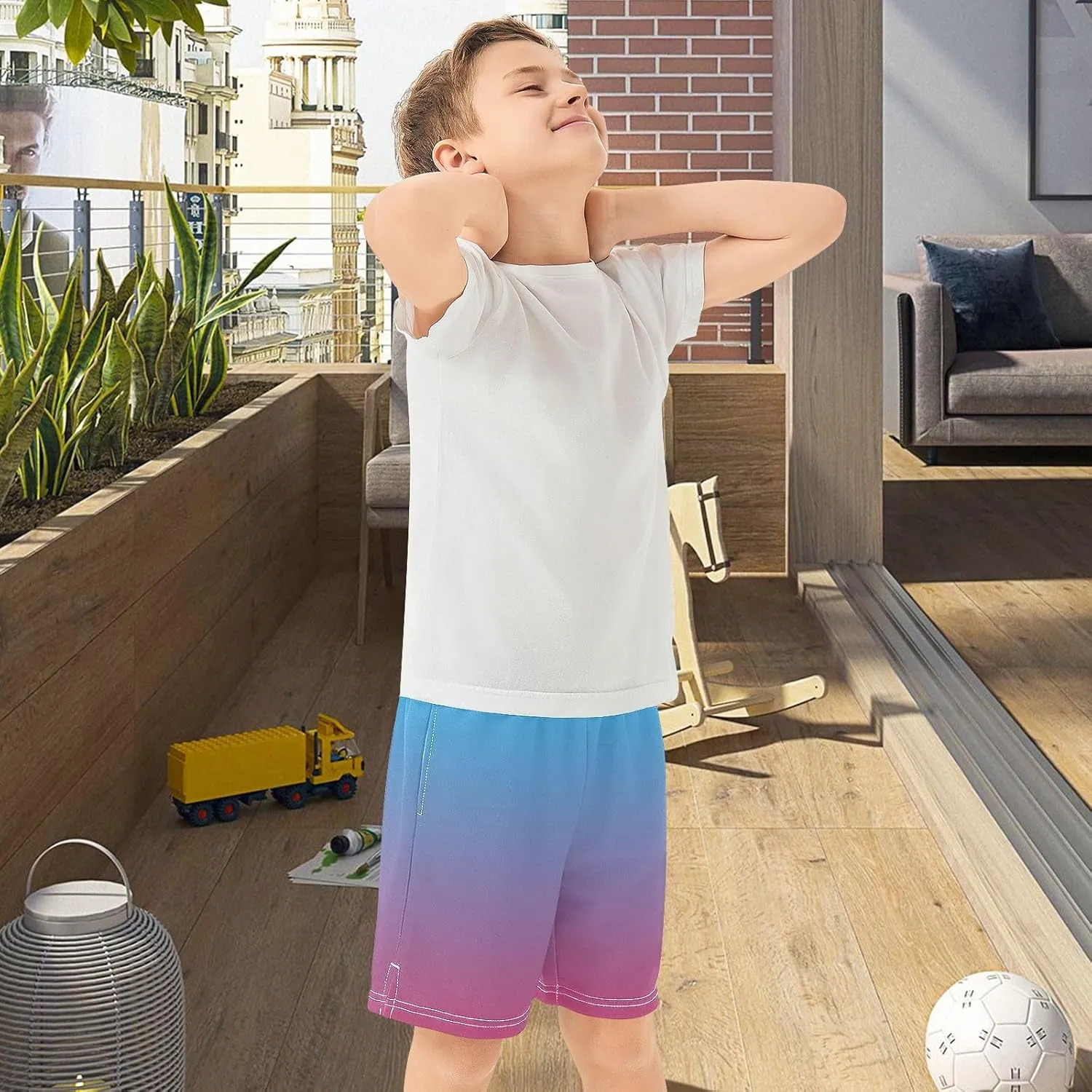 Gradient Boys Athletic Shorts Lightweight Kids Active Sports Shorts with Pockets