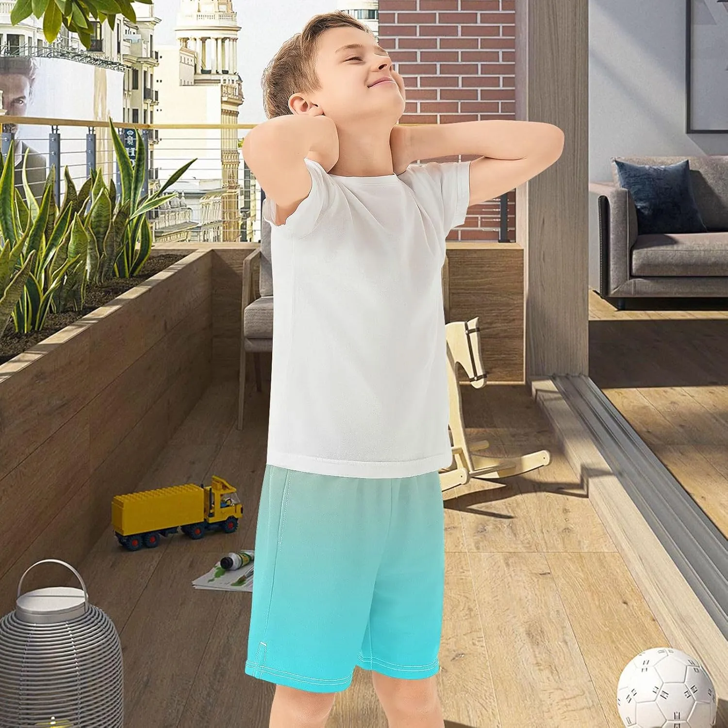 Gradient Boys Athletic Shorts Quick Dry Active Sports Shorts with Pockets for Kids