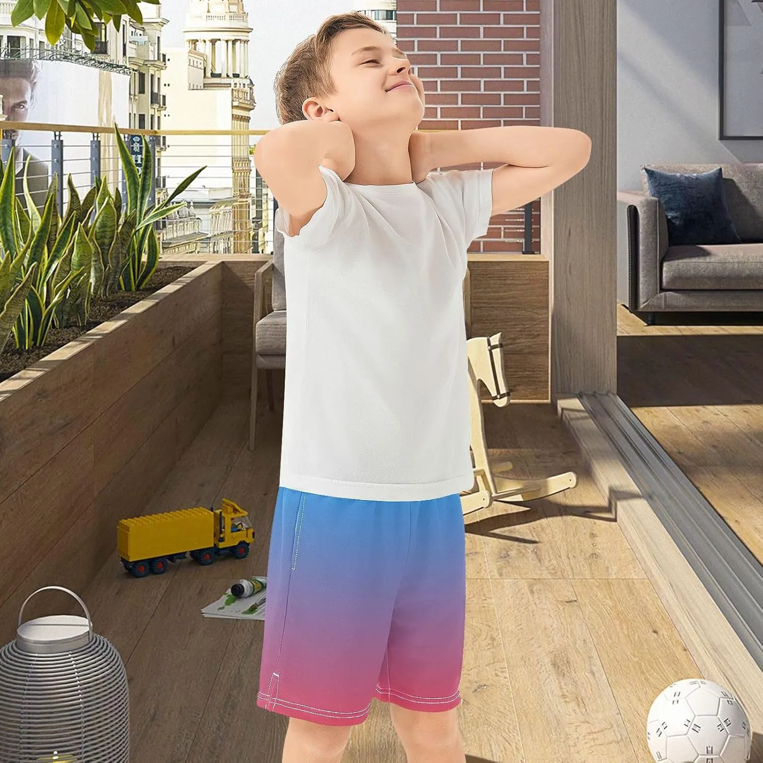 Gradient Boys Athletic Shorts Quick Dry Active Sports Shorts with Pockets for Kids