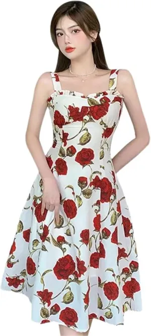 GUOYUXIAO Women's Printed Sleeveless Dress Korean Style Skirt