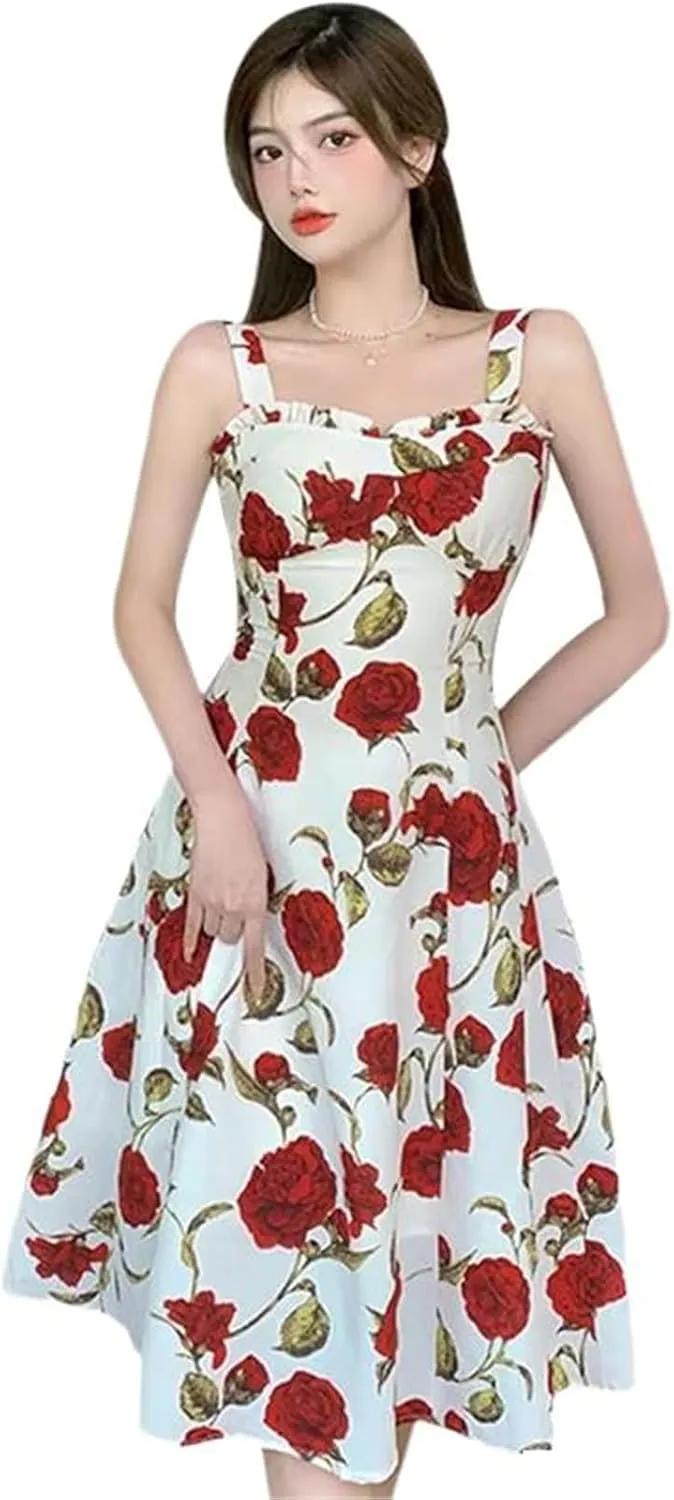 GUOYUXIAO Women's Printed Sleeveless Dress Korean Style Skirt