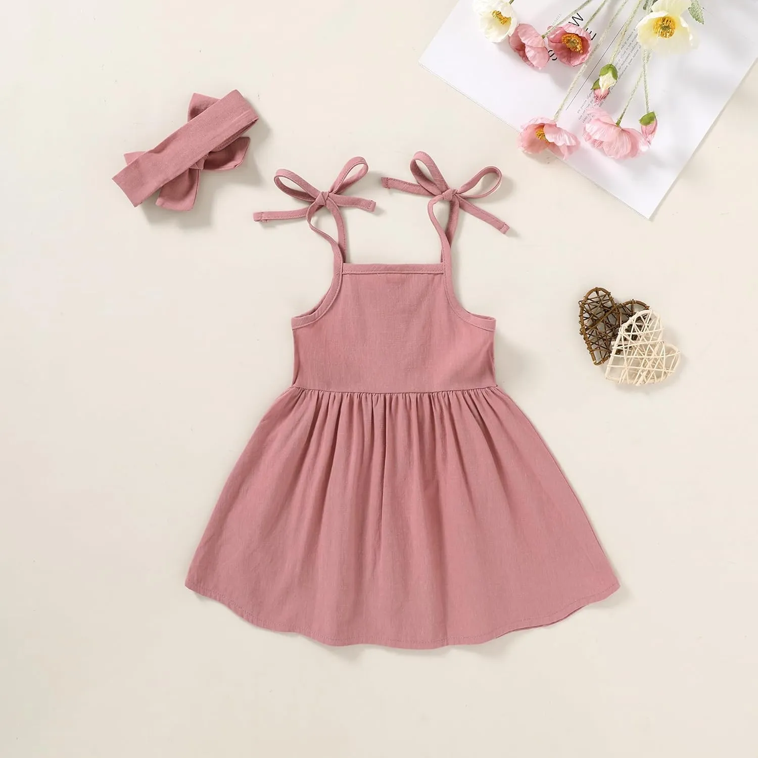 Happy Town 1-6 Years Toddler Baby Girls Summer Button Strap Dress Princess Sundress