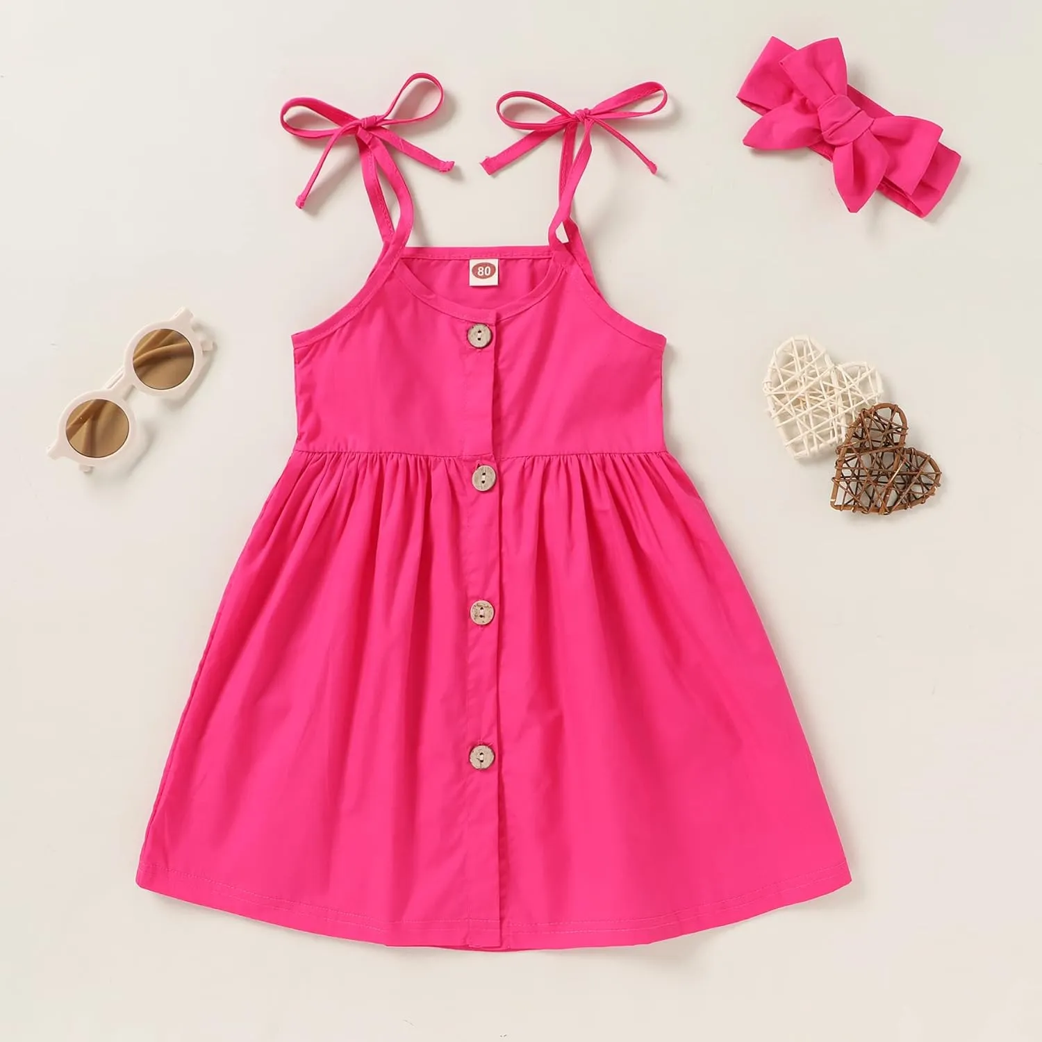 Happy Town 1-6 Years Toddler Baby Girls Summer Button Strap Dress Princess Sundress