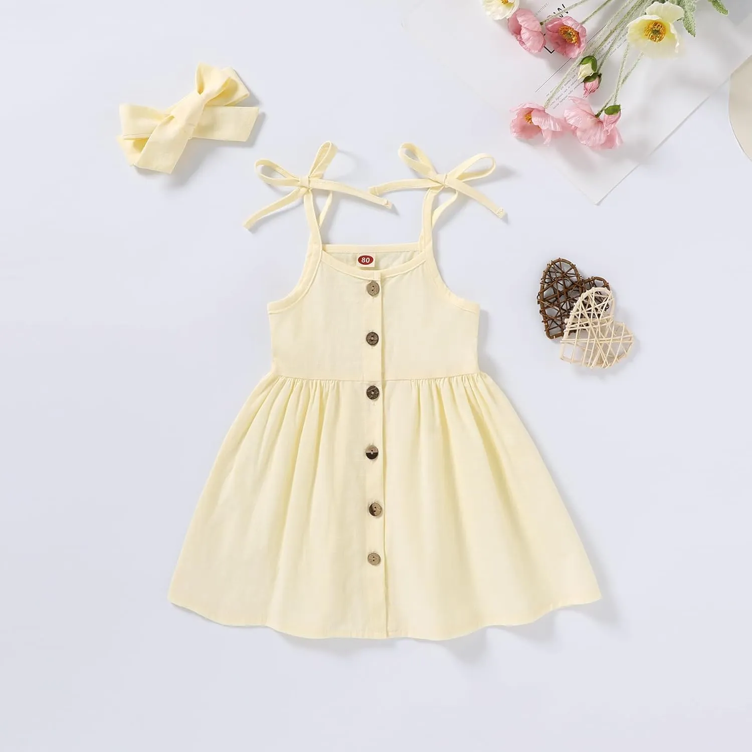 Happy Town 1-6 Years Toddler Baby Girls Summer Button Strap Dress Princess Sundress