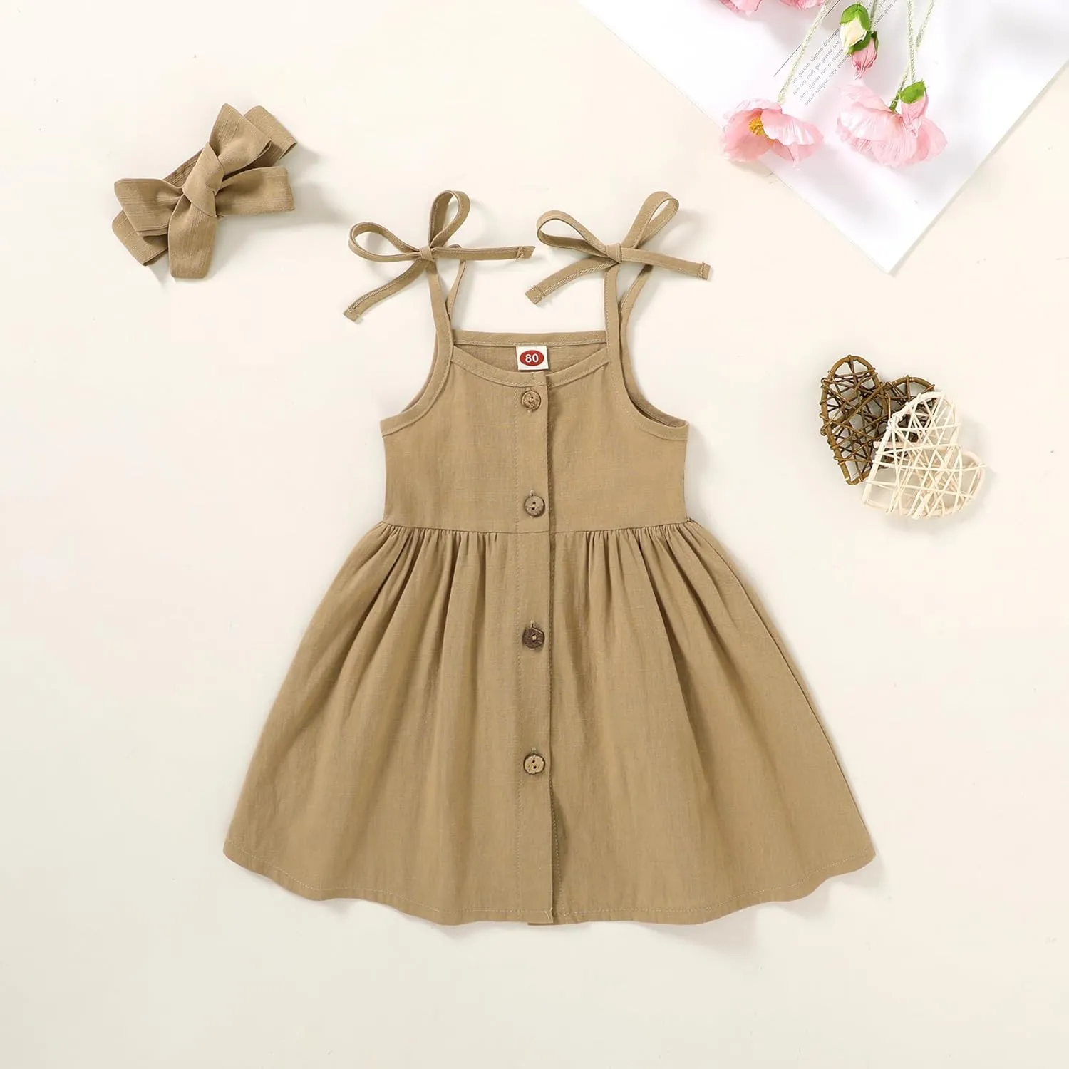 Happy Town 1-6 Years Toddler Baby Girls Summer Button Strap Dress Princess Sundress