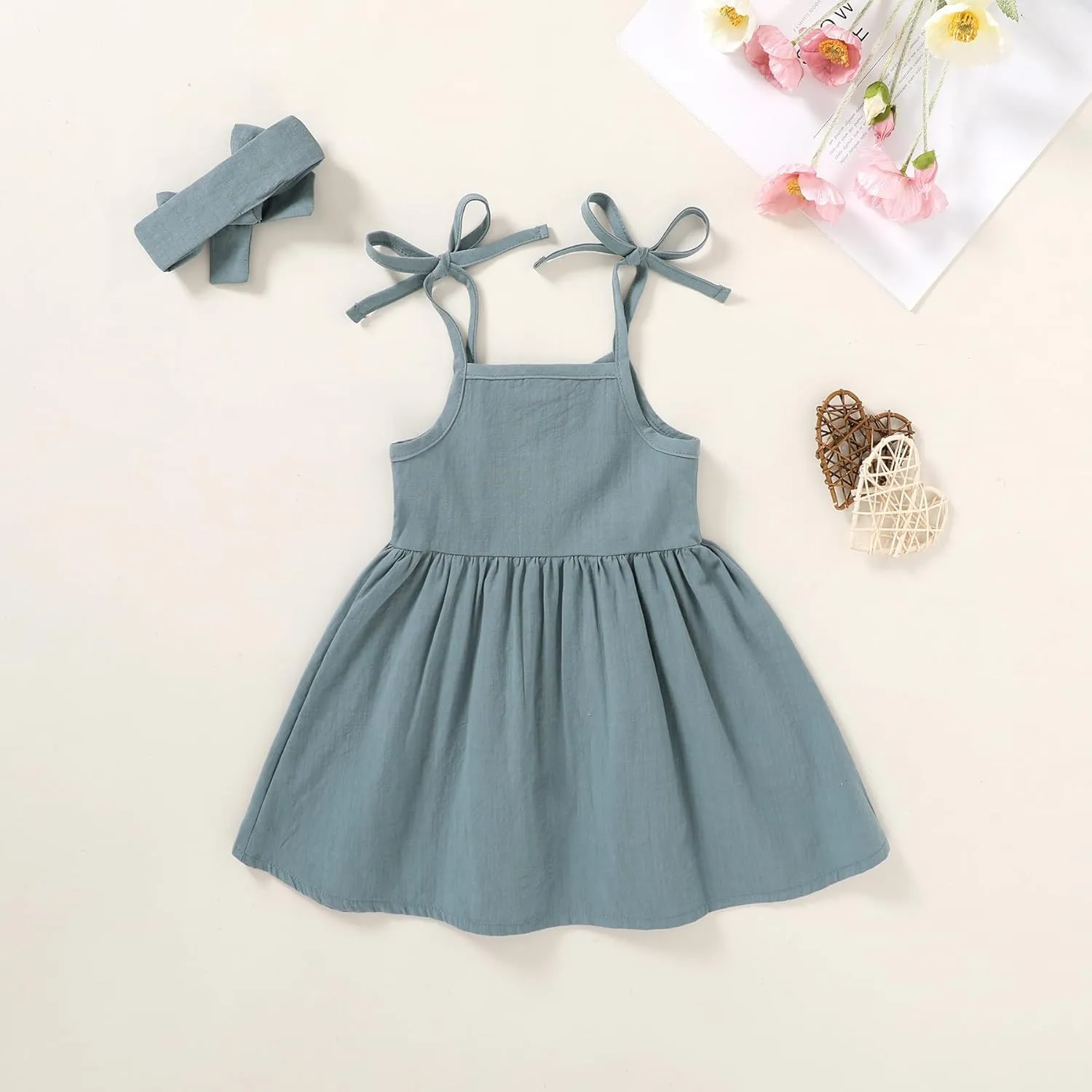 Happy Town 1-6 Years Toddler Baby Girls Summer Button Strap Dress Princess Sundress