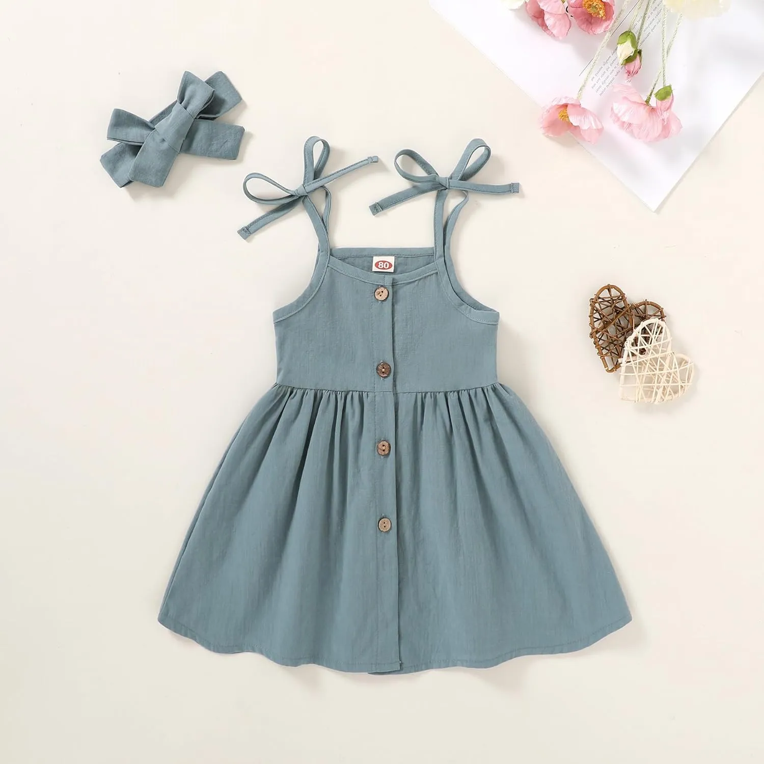 Happy Town 1-6 Years Toddler Baby Girls Summer Button Strap Dress Princess Sundress