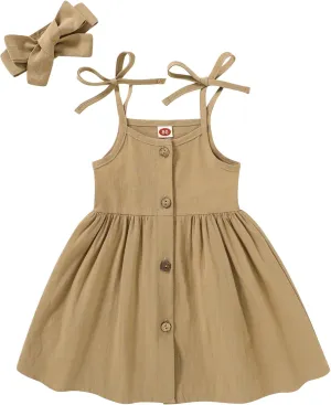 Happy Town 1-6 Years Toddler Baby Girls Summer Button Strap Dress Princess Sundress