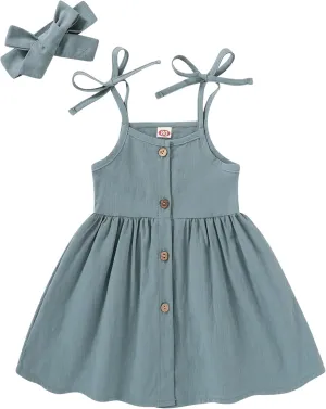 Happy Town 1-6 Years Toddler Baby Girls Summer Button Strap Dress Princess Sundress