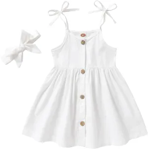 Happy Town 1-6 Years Toddler Baby Girls Summer Button Strap Dress Princess Sundress