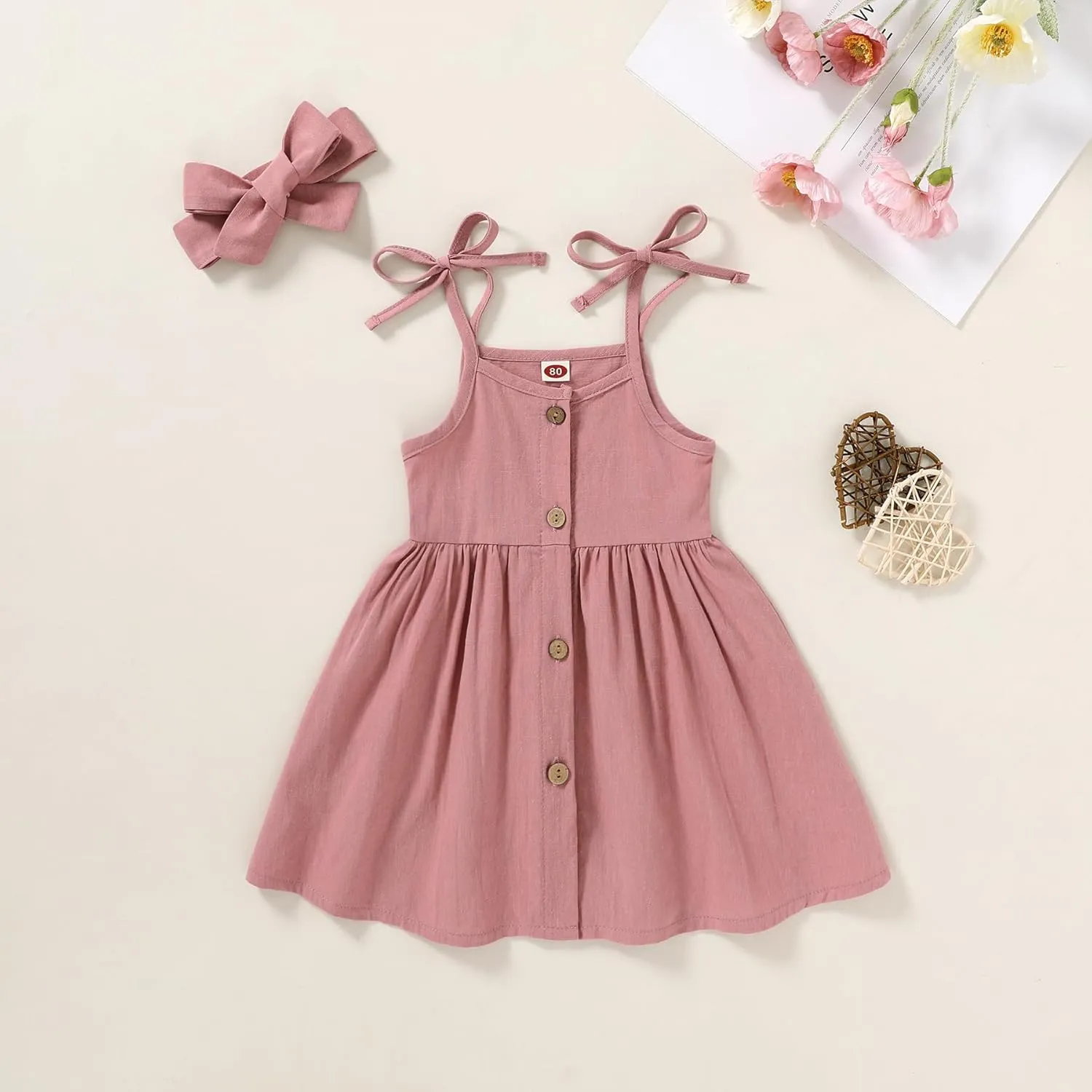 Happy Town 1-6 Years Toddler Baby Girls Summer Button Strap Dress Princess Sundress