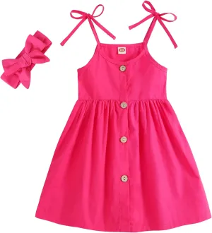Happy Town 1-6 Years Toddler Baby Girls Summer Button Strap Dress Princess Sundress