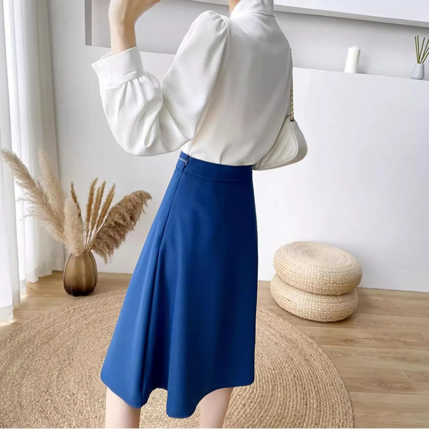 High-Waist A-line Skirt for Women,Spring,Office Flared mid-Length Skirt
