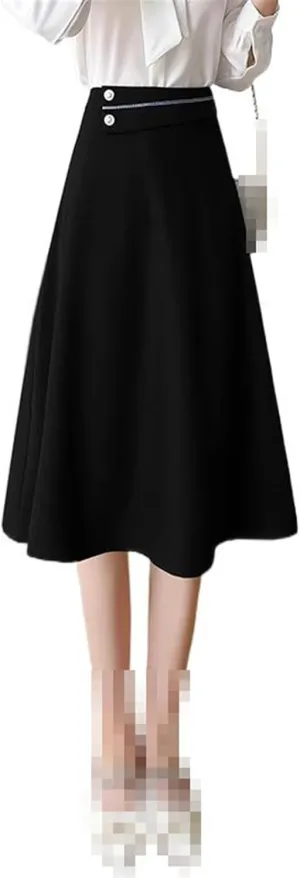 High-Waist A-line Skirt for Women,Spring,Office Flared mid-Length Skirt