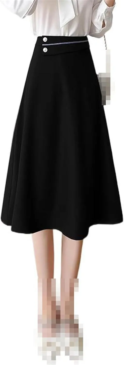 High-Waist A-line Skirt for Women,Spring,Office Flared mid-Length Skirt