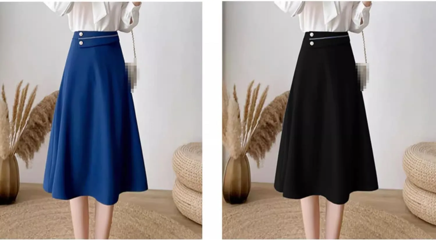 High-Waist A-line Skirt for Women,Spring,Office Flared mid-Length Skirt