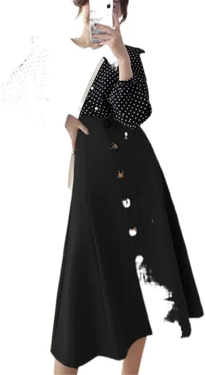 High-Waist mid-Length A-line Skirt for Women,Flared Spring Office Skirt