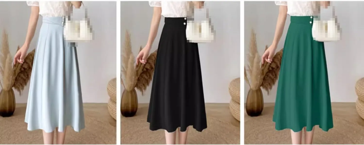 High-Waist mid-Length Flared Skirt for Women,Spring,Loose Casual A-line Skirt