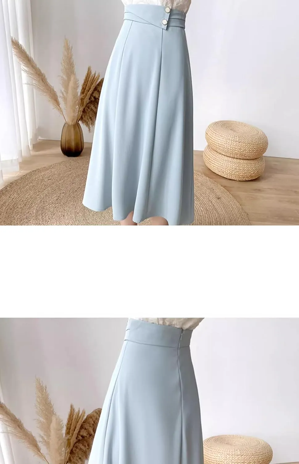 High-Waist mid-Length Flared Skirt for Women,Spring,Loose Casual A-line Skirt
