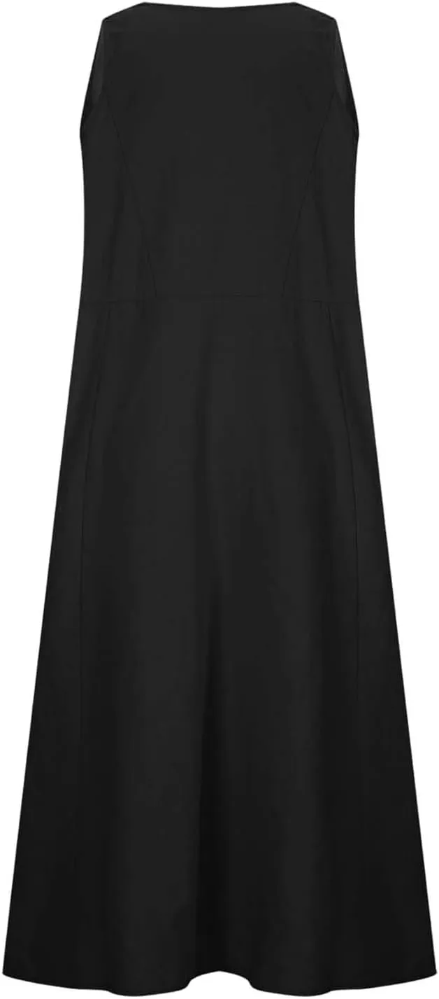 High Waisted A Line Dresses Women's Fashionable Casual Solid Color Pocket V Neck Sleeveless Casual Dress Summer