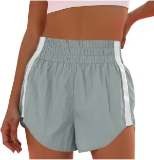 High Waisted Athletic Running Quick Dry Sports Shorts Lightweight Elastic Waist Tennis Shorts Side Stripes