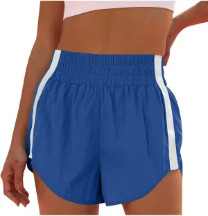 High Waisted Athletic Running Quick Dry Sports Shorts Lightweight Elastic Waist Tennis Shorts Side Stripes