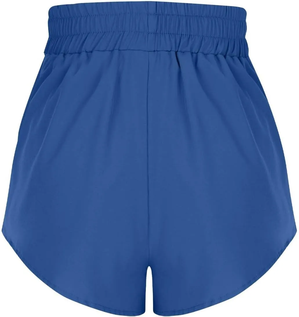 High Waisted Athletic Running Quick Dry Sports Shorts Lightweight Elastic Waist Tennis Shorts Side Stripes