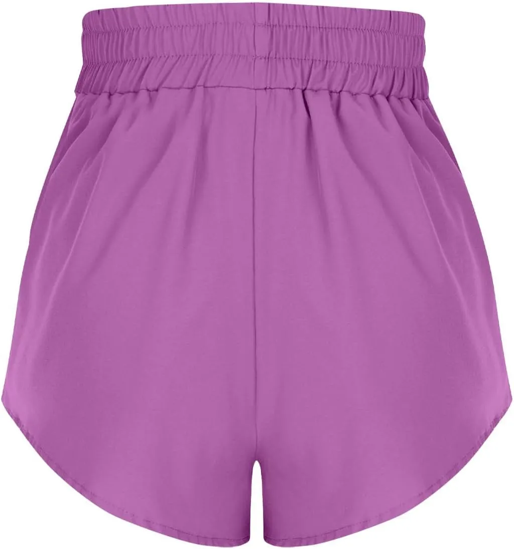 High Waisted Athletic Running Quick Dry Sports Shorts Lightweight Elastic Waist Tennis Shorts Side Stripes