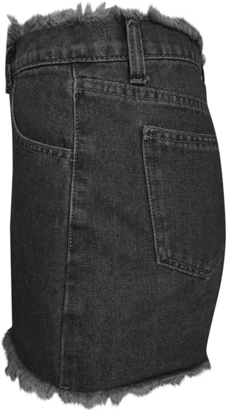 High Waisted Denim Shorts Women Distressed Stretchy Baggy Jean Shorts Tummy Control Raw Hem Casual Short Jeans