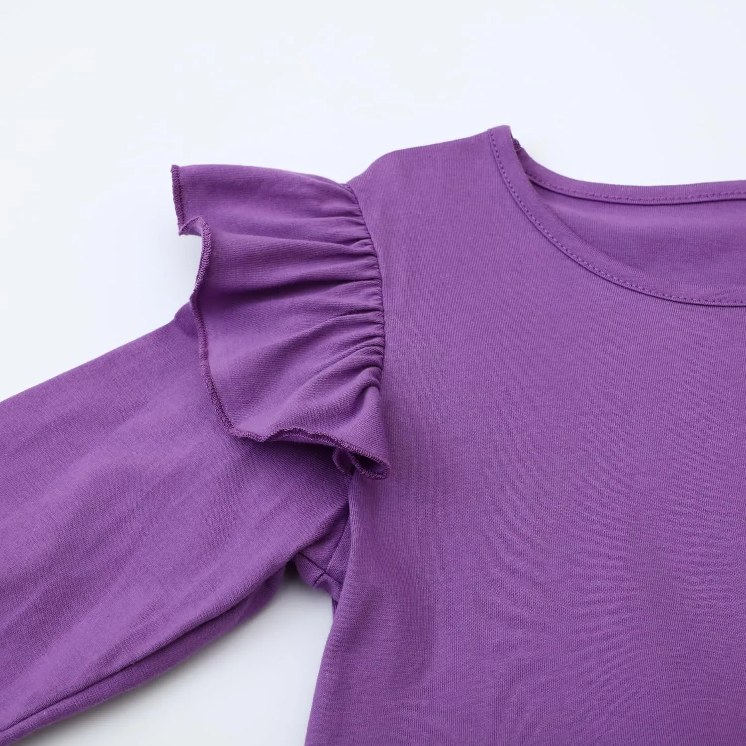 HILEELANG Girl Long Sleeve Dress Ruffle Solid Color Cotton Casual Tiered Pleated Twirly Dress