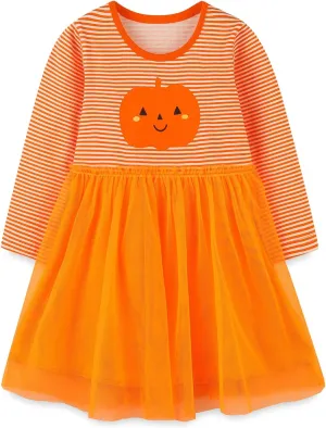 HILEELANG Little Girl Long Sleeve Dress Cotton Casual Applique Halloween Christams Tunic Shirt Clothes