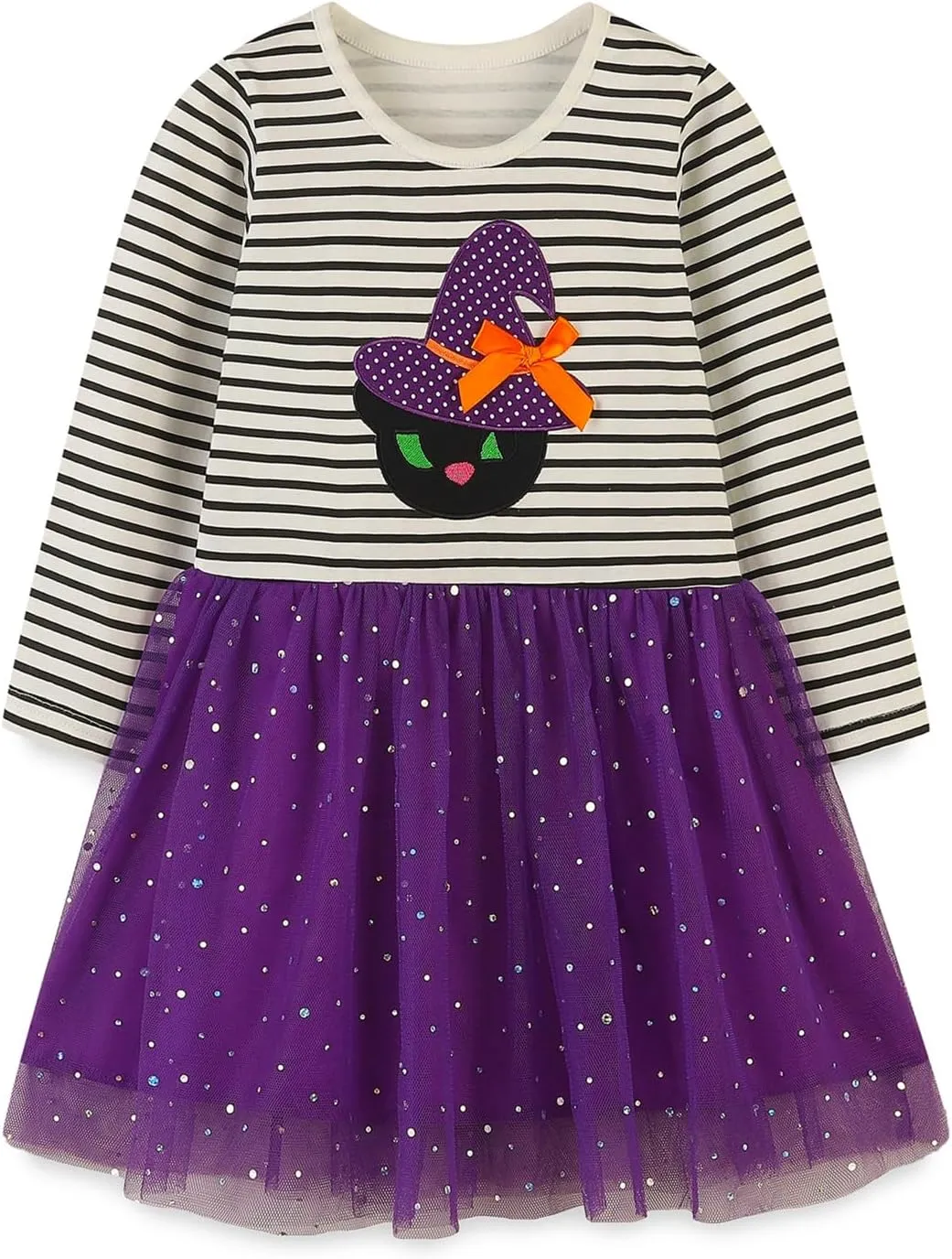 HILEELANG Little Girl Long Sleeve Dress Cotton Casual Applique Halloween Christams Tunic Shirt Clothes