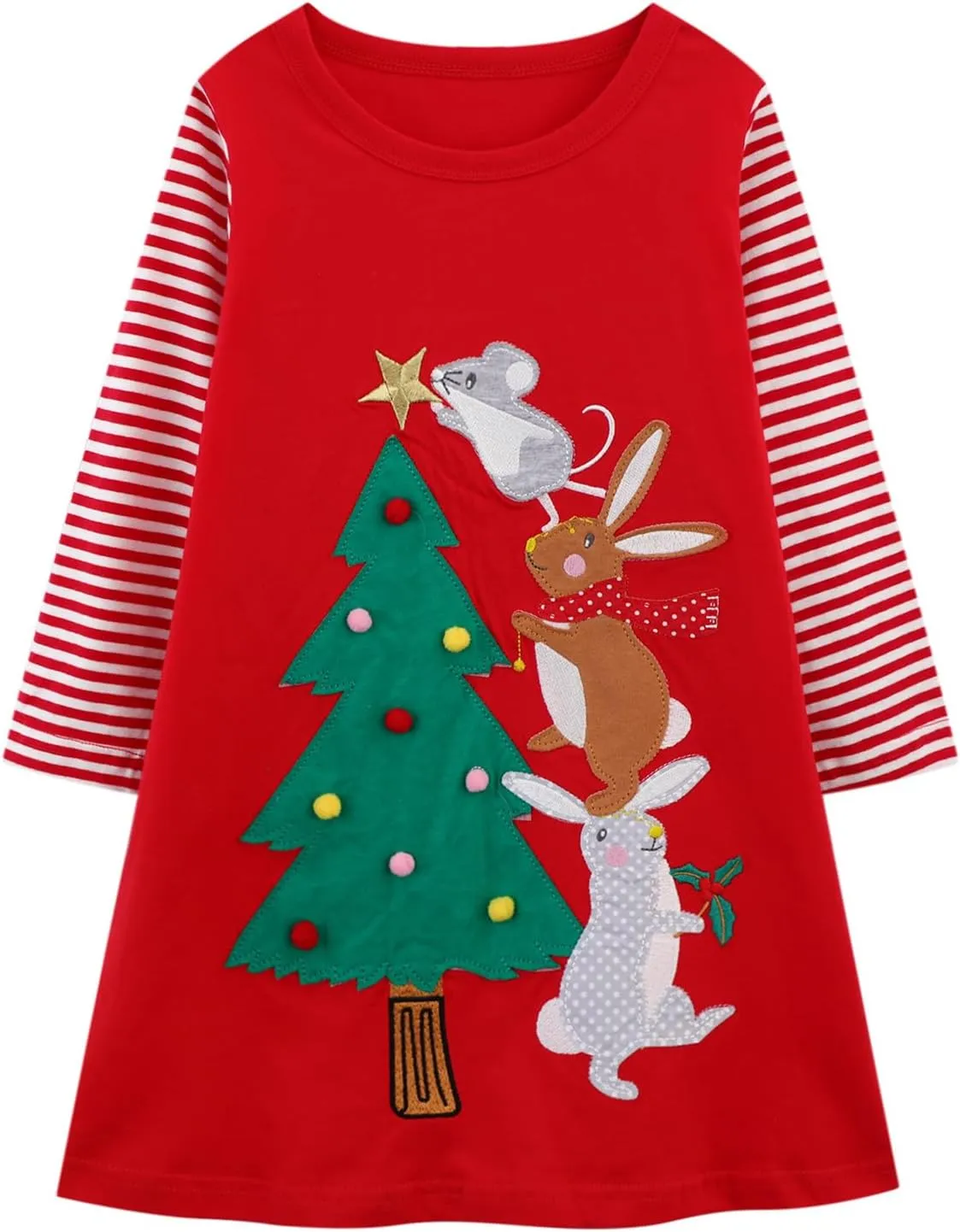 HILEELANG Little Girl Long Sleeve Dress Cotton Casual Applique Halloween Christams Tunic Shirt Clothes