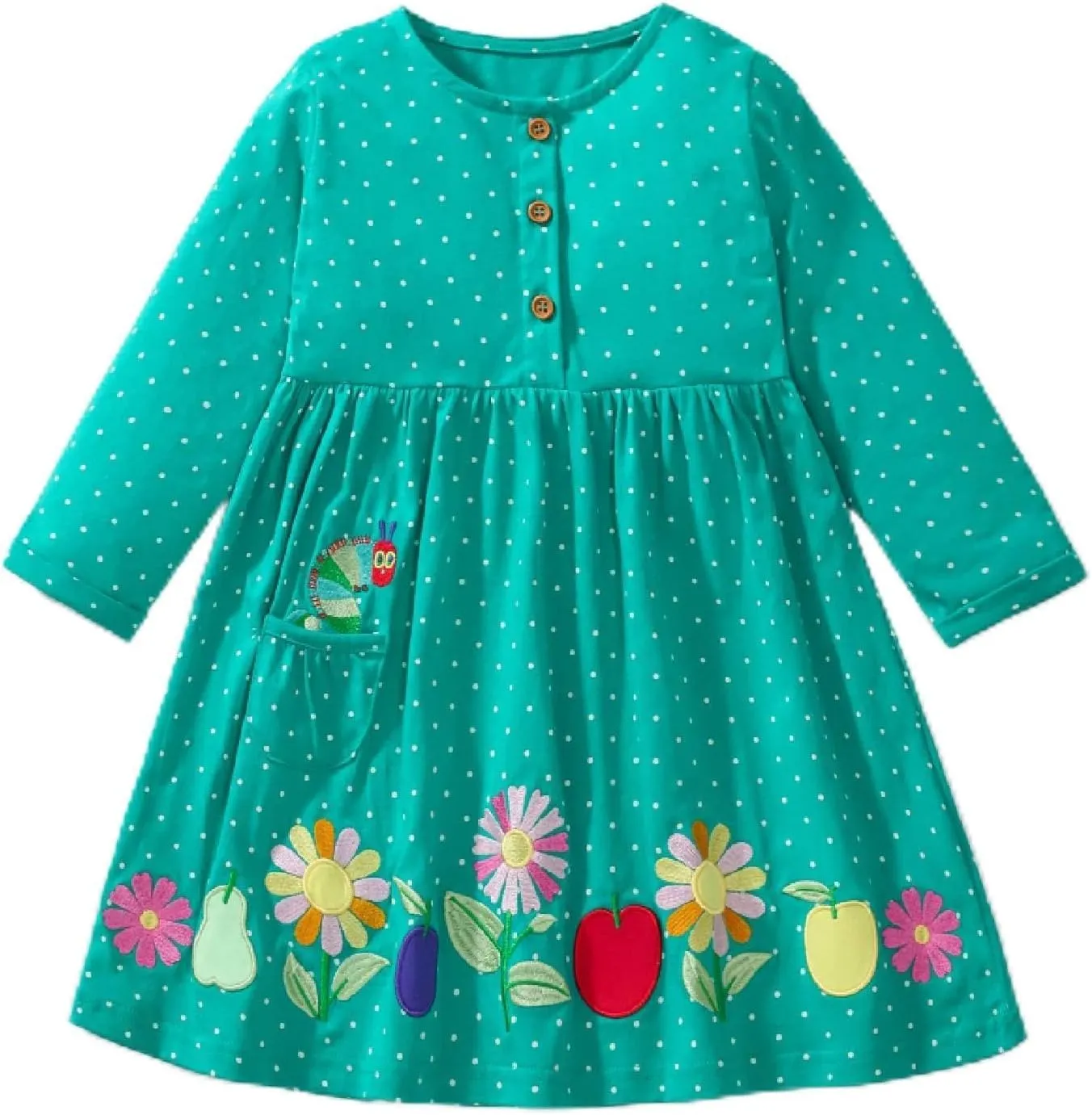HILEELANG Toddler Girls Long Sleeve Dress Fall Autuman Cotton Casual Floal Jersey Shirt Dresses