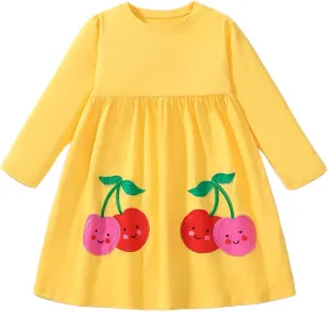HILEELANG Toddler Girls Long Sleeve Dress Fall Autuman Cotton Casual Floal Jersey Shirt Dresses