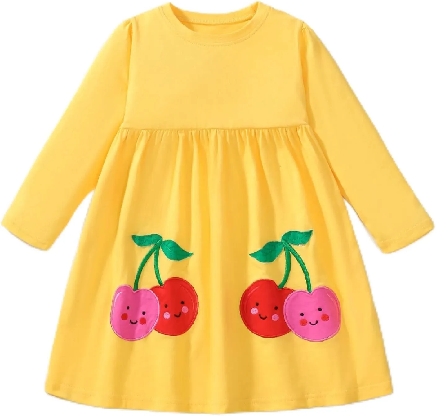 HILEELANG Toddler Girls Long Sleeve Dress Fall Autuman Cotton Casual Floal Jersey Shirt Dresses